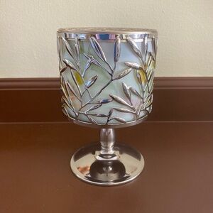 Bath & Body Works Flowerchild 3 Wick Candle & Silver Footed Pedestal Holder New